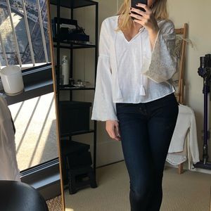 White Boho linen bell sleeve top